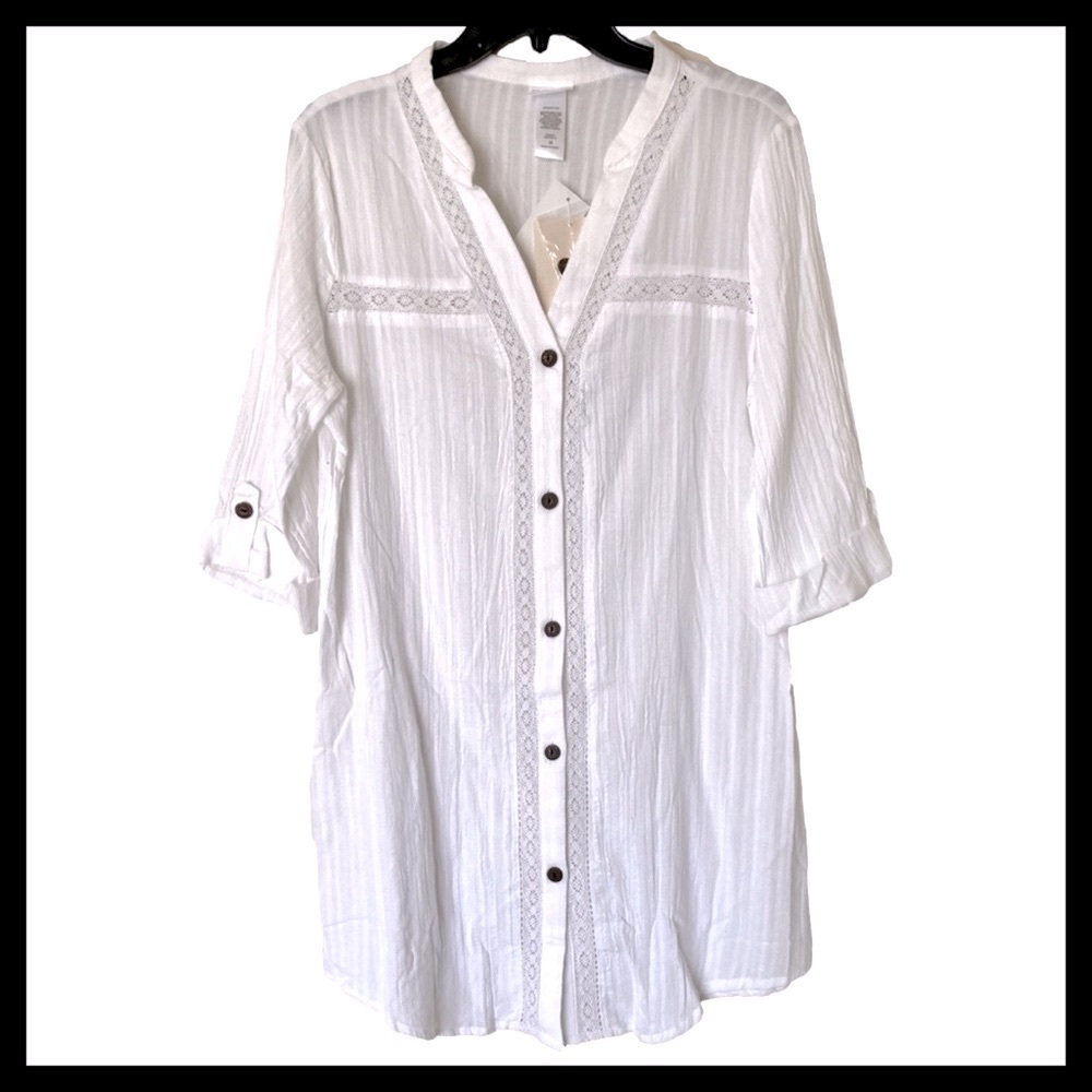 DOTTI White Wooden Button Down Swim Coverup